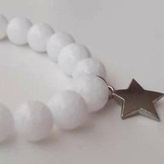 Gemstone White Jade Bracelet, Star, Summer..