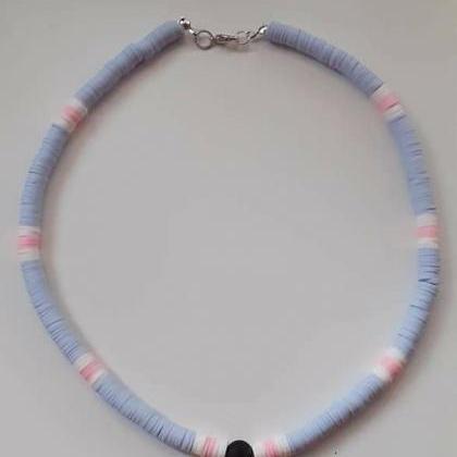 Disc/flat Round Polymer Clay Beads Necklace,..