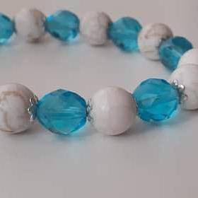 Gemstones Howlite Bracelet, Czech Crystal, Summer..