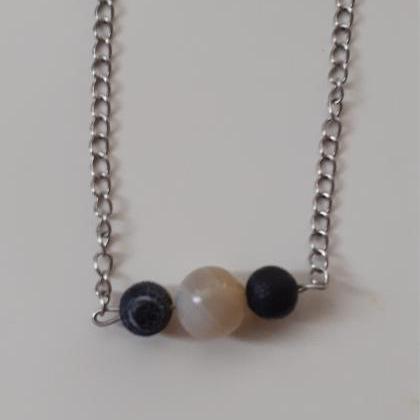 stainless steel necklace agate and ..