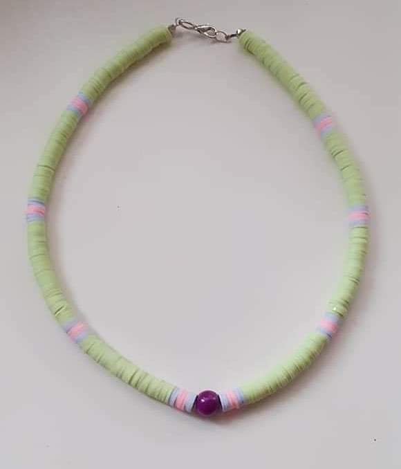 Disc/flat Round Polymer Clay Beads, Heishi Beads, African Disc Beads Necklace With Stone Candy Jade