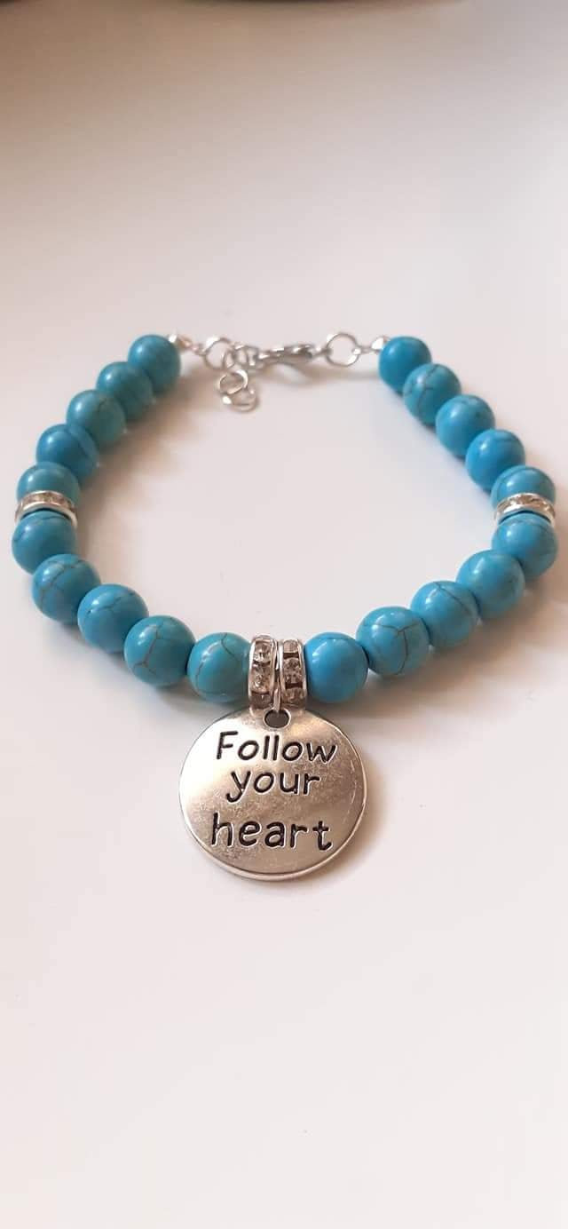 Stones Howlite Bracelet, Gemstones Howlite Bracelet, Blue Howlite Bracelet, Follow Your Heart, Gift For Girlfriend, Gift For Mother