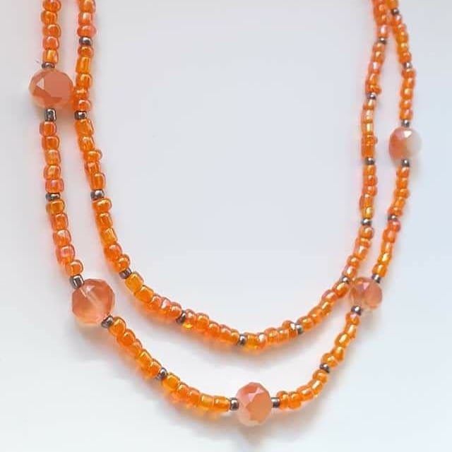 2 Pcs Necklace, Glass Beads, Austrian Crystals, Summer Necklace