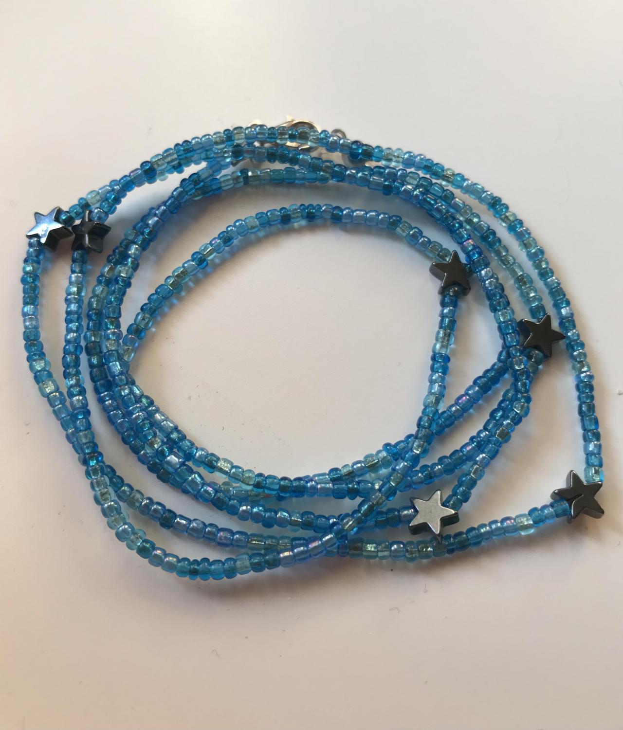 Seed Bead Bracelet,seed Beads Bracelet,wrap Bracelet,beaded Wrap Bracelet,summer Jewelry,hematite Stars,blue Seed Bead Bracelet, Boho Style