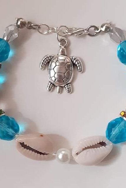 Austrian Crystal Bracelet, Shell Bracelet, Pearl Bracelet, Turtle Bracelet, Summer Bracelet