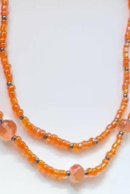 2 pcs necklace, Glass beads, Austrian crystals, Summer necklace